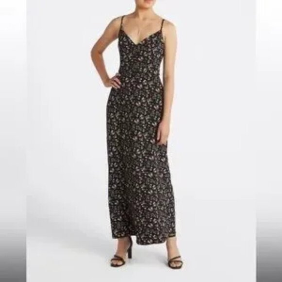 NWOT Nine Britton Willow Strappy Brushed Knit Maxi Dress Sz SP Navy Ditsy Floral - Picture 1 of 12